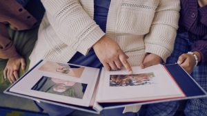 women reflecting childhood trauma